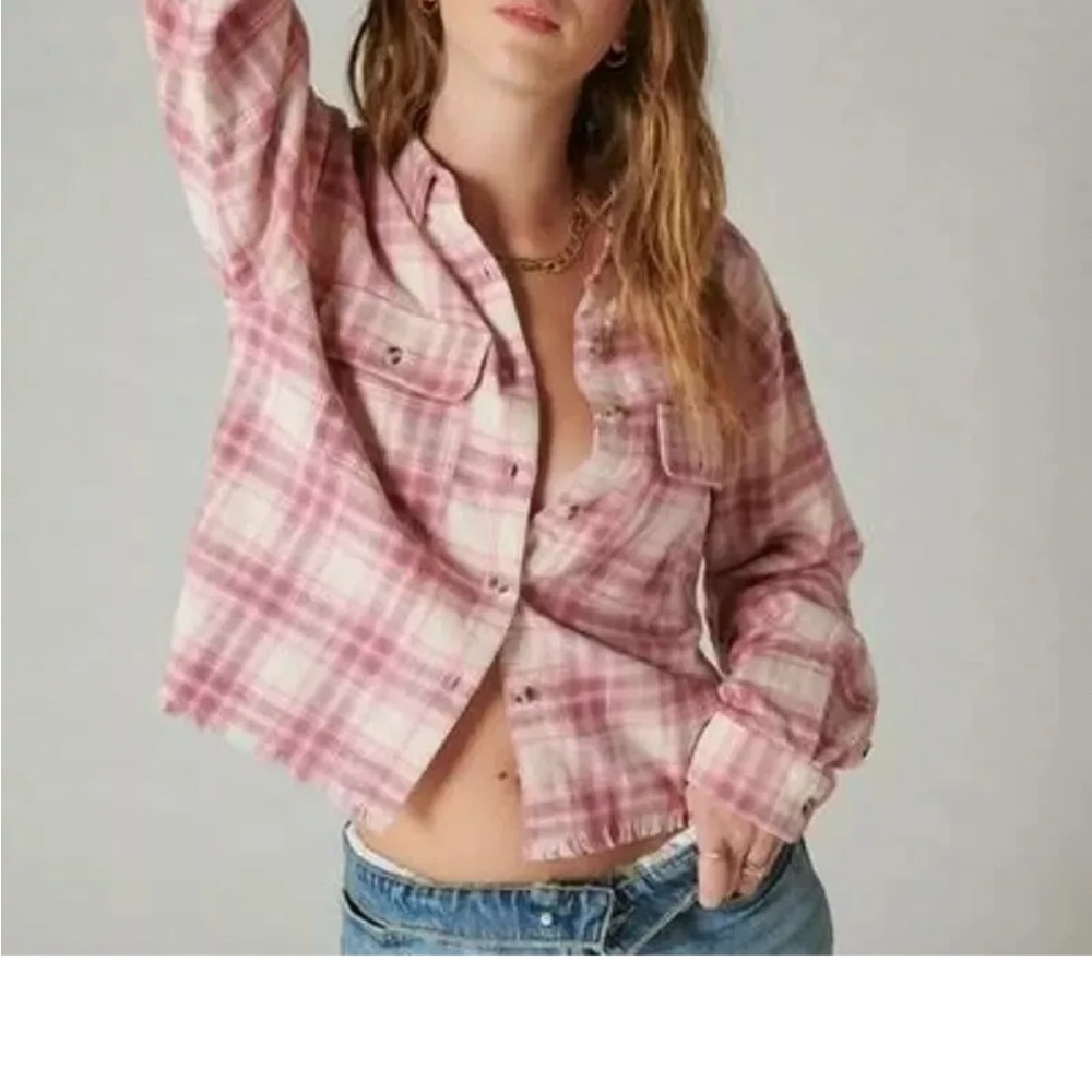 NWT Lucky Brand Women's Raw Edge Cropped Shirt - Picture 5 of 6